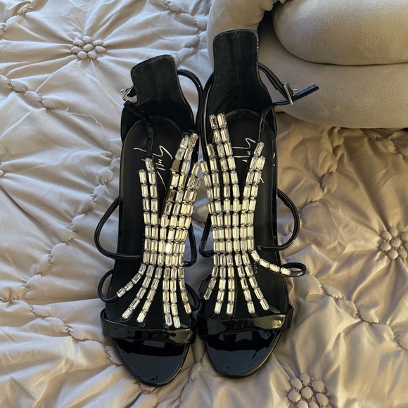 Giuseppe Zanotti Black and Silver Embellished Heels